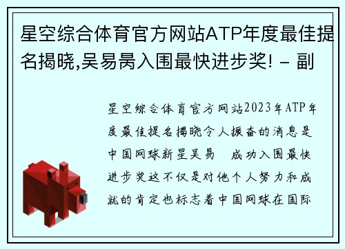 星空综合体育官方网站ATP年度最佳提名揭晓,吴易昺入围最快进步奖! - 副本 (2)